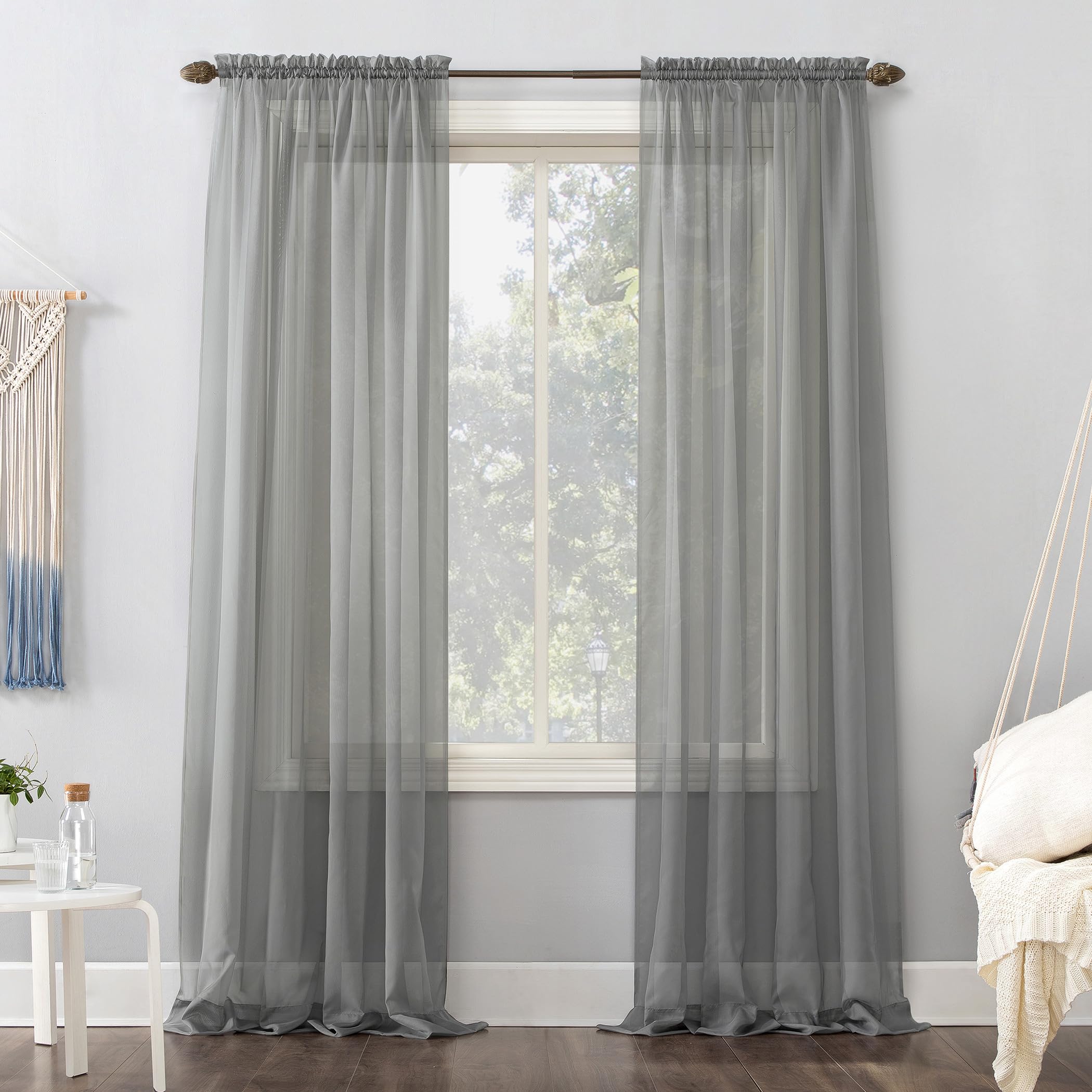 No. 918 53566 Emily Sheer Voile Rod Pocket Curtain Panel, 59" x 63", Charcoal
