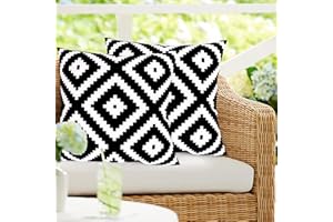 Yaofavo Outdoor Pillow Covers Set of 2, Waterproof Boho Throw Pillow Covers Geometric Pillow Cases for Patio Garden(18 X 18 Inch, Black&White-Black More)
