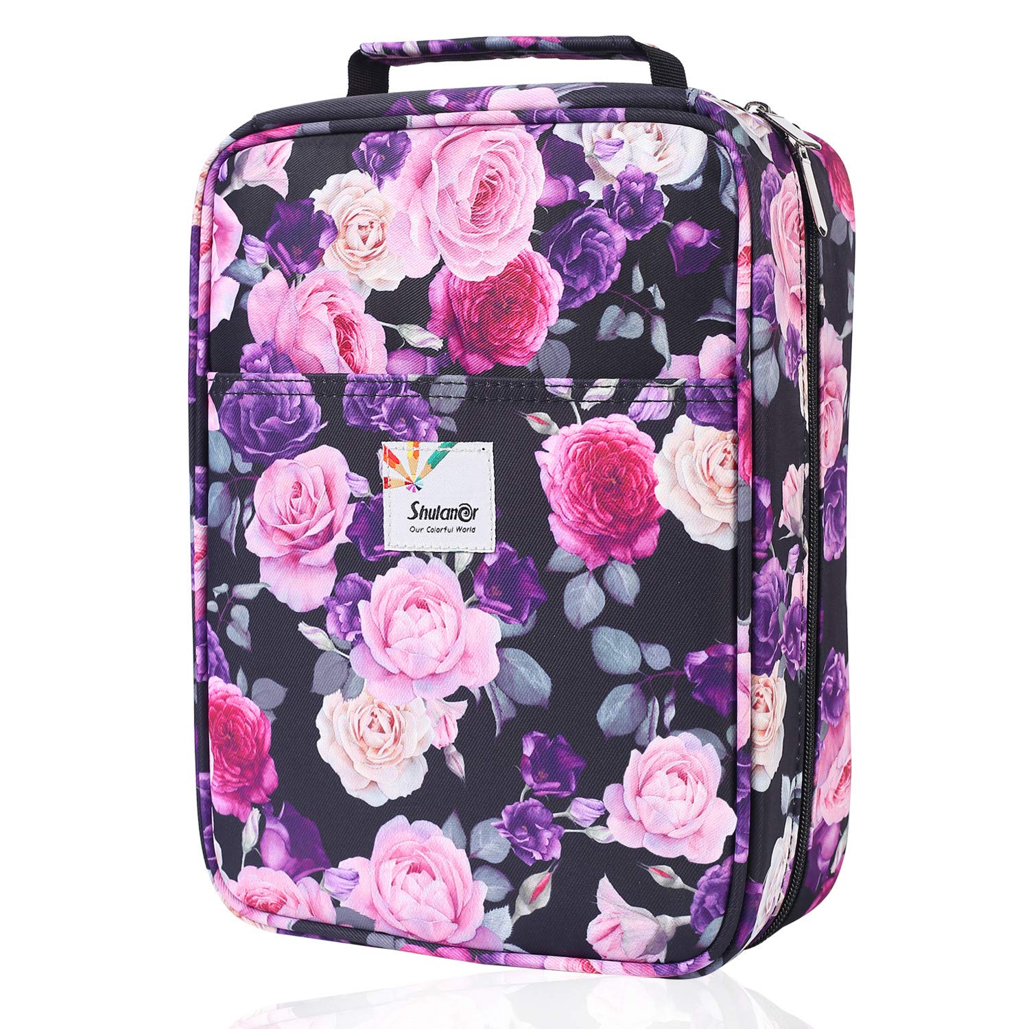Shulaner 270 Multilayer Pencil Case Holder, Hold 270 Pencils or 180 Gel Pens, 5 Layer Pens Case Organizer with Handy Wrap Zipper for Prismacolor Colored Pencils Gel Pen - Purple Rose