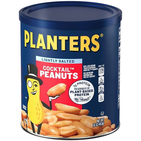 PLANTERS DRY ROASTED PEANUTS, PLANT-BASED PROTEIN, LIGHTLY SALTED, PEANUT SNACK, 16 OZ JAR