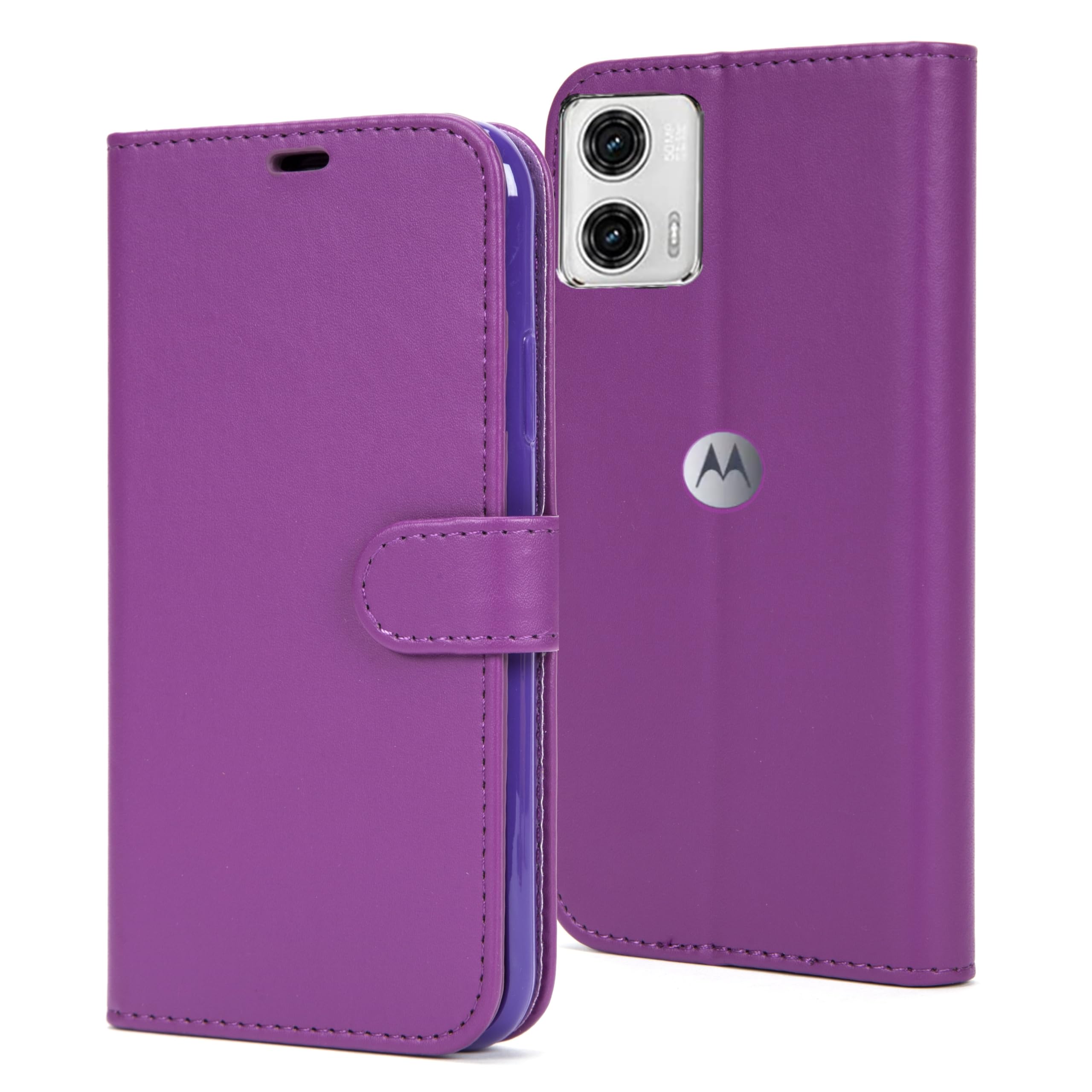 AMAZE!UK For Motorola Moto E13 5G Phone Case, Leather Premium Flip Moto E13, Card Slots Wallet Magnetic Closure Protective Book Cover. (Purple)