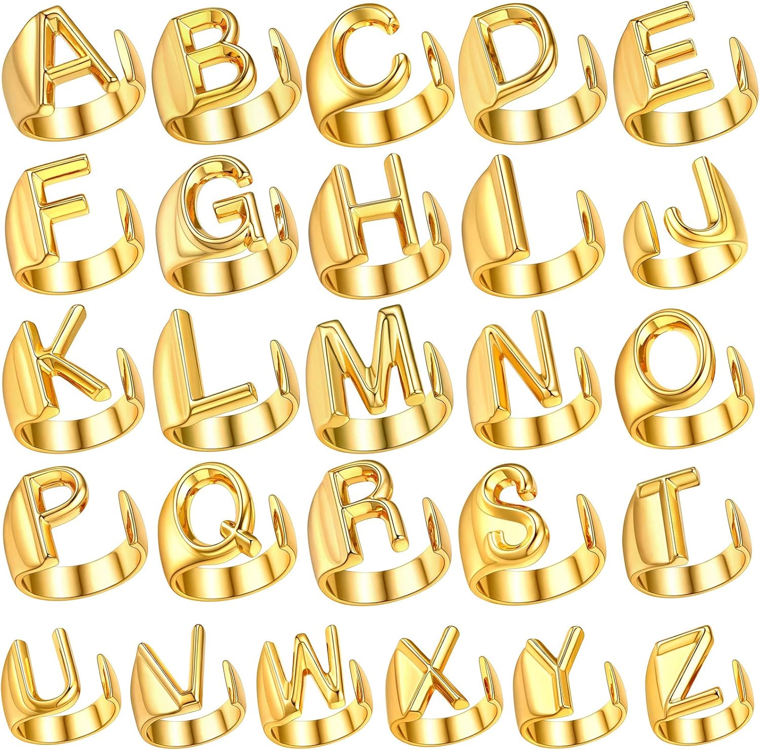 BTOYM Personalized 24K Gold Letter Rings for Women Men Stackable Initial Ring Statement Open Rings for Girl Alphabet Letter A to Z Resizable Knuckle Ring (with Gift Box) (Gold-A): Clothing