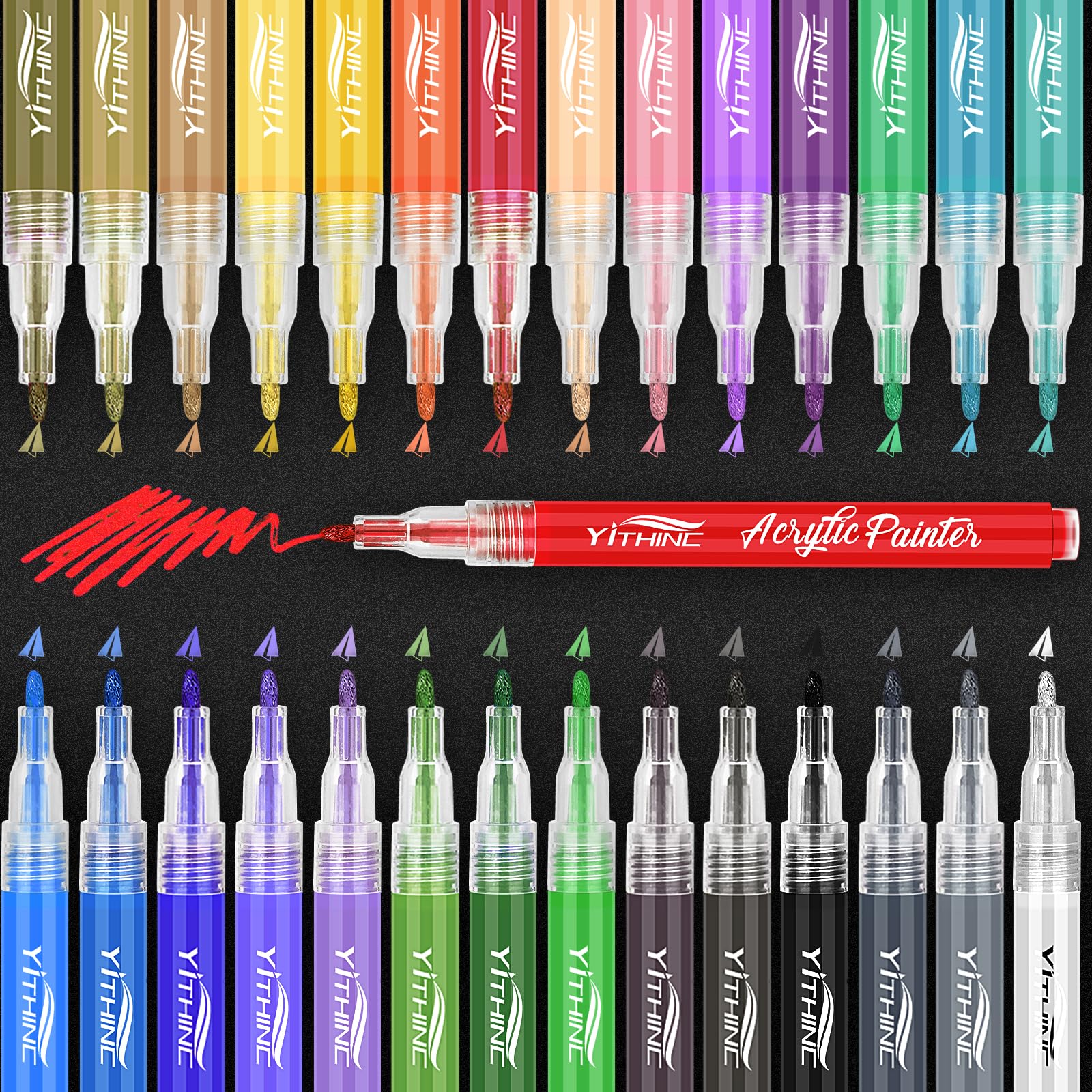 YITHINC Acrylic Paint Pens for Rock Painting Ceramic Metal Paper Glass Canvas Fabric Wood Porcelain Pebble, Easter Decoration & Crafts, Pumpkin Painting Kit, Acrylic Markers for Adults(28 Colors)