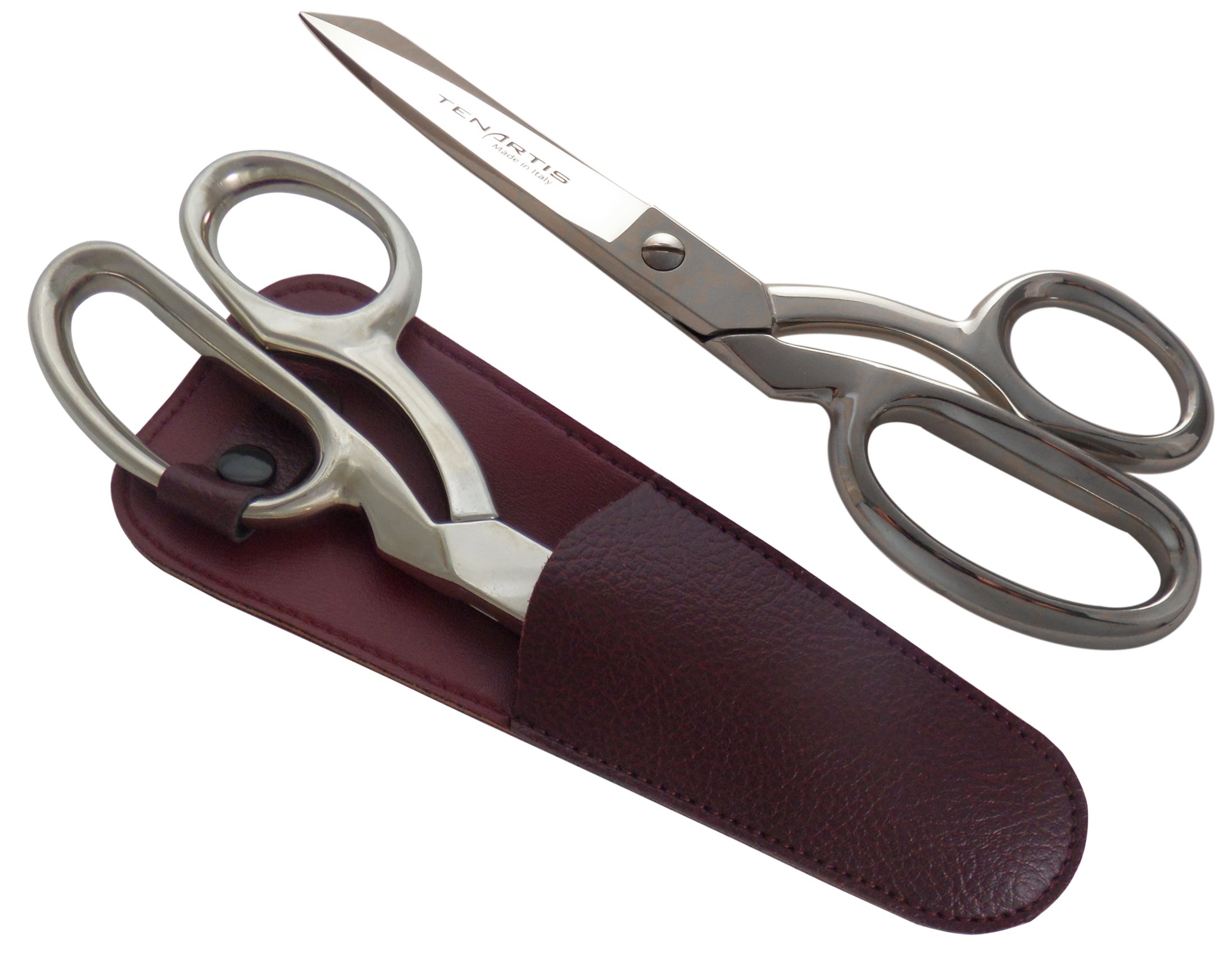 Tenartis 383 8" Fabric, Dressmaking, Sewing Scissors with Burgundy Scabbard - Made in Italy