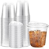 Ziliny 50 Sets Clear Plastic Cups with Strawless Sip Lids, Thickened Clear Disposable Plastic PET Crystal Cups for Iced Coffee, Smoothie, Cold Beverage, Drink Shops and Party Catering (10 oz)