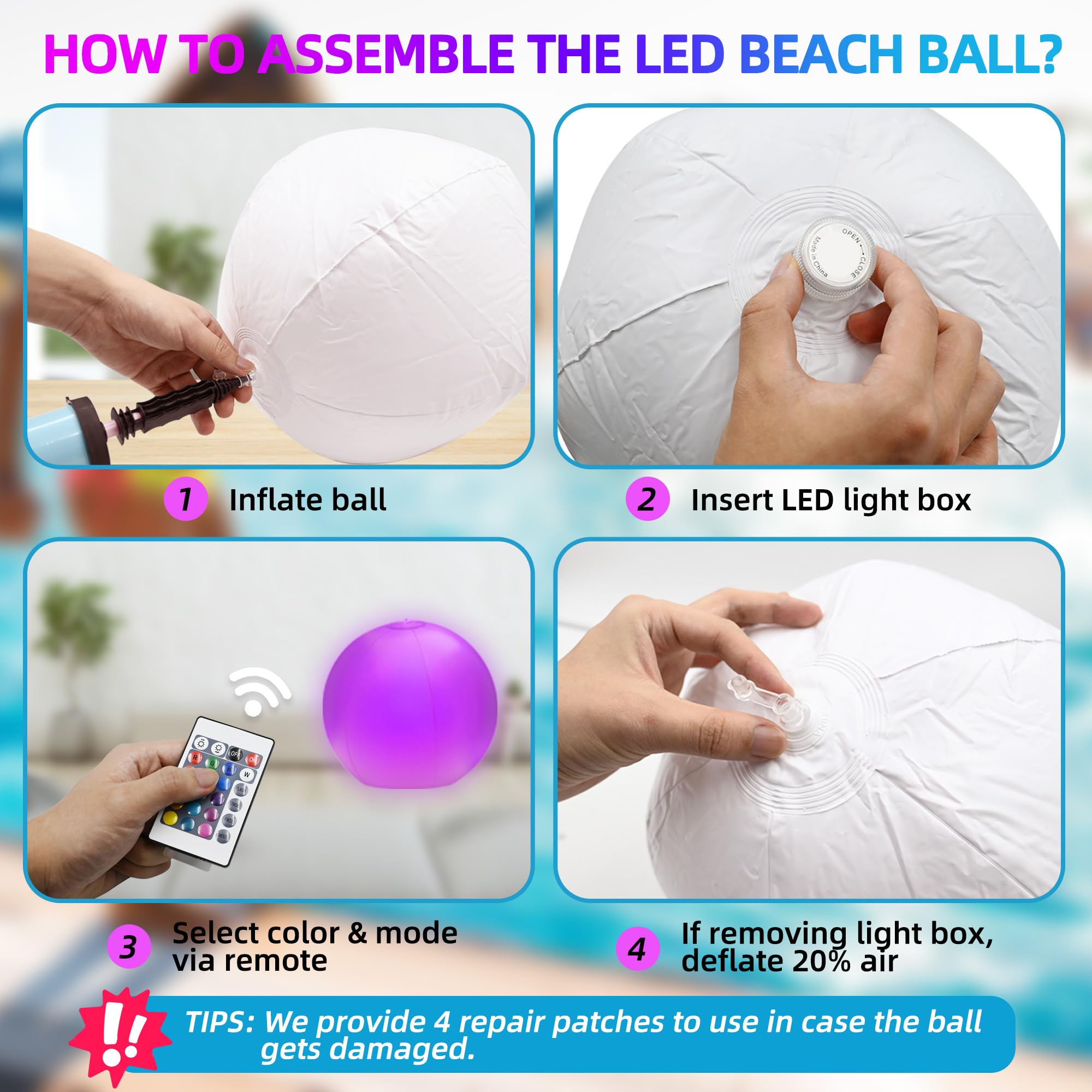 4 Pack LED Light Up Beach Ball 16