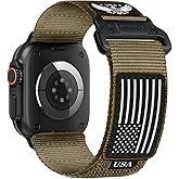 Rugged Nylon Bands for Apple Watch Ultra/3/2 Band 49mm 46mm 45mm 44mm 42mm iWatch Bands Men,Star-Stripe Flag Woven Sport Strap 30MM Wide Fabric Wristband for Apple Watch Series 11 10 9 8 7 6 5 4 3 SE