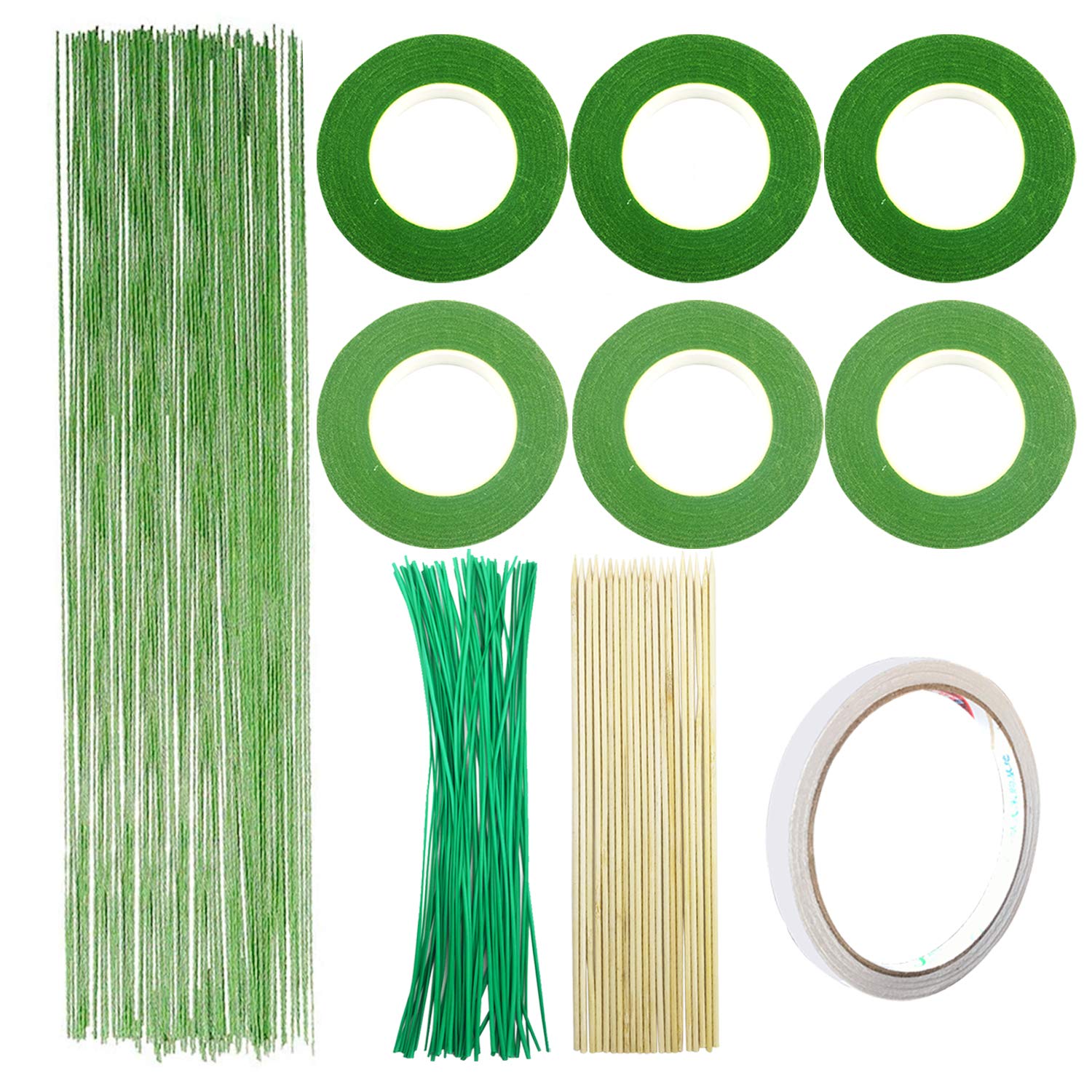 Woohome Floral Stem Arrangement Tools Kit with Wire Cutter Green Floral Tapes Gauge Green and Dark Brown and White Floral Stem Wire and Gauge Paddle Wire for Bouquet Stem Wrap Florist (Green) — image 1