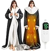 Wearable Heated Blanket with Foot Pocket, 70" x 50" Heated Robe Electric Blanket with Sleeves, 8 Heating Levels &1-12 Hours Heating Time Settings, Winter for Mom Girlfriend, Flannel & Sherpa, Grey