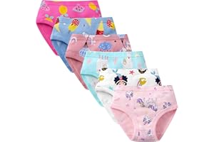 SYNPOS Girls Underwear Toddler Little Girl 100% Cotton Soft Panties Kids Cartoon/Solid Briefs Breathable Boyshorts 6 Packs