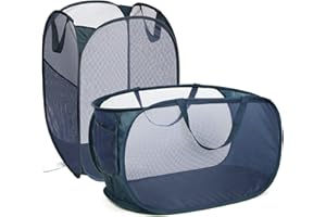 BEMKOO 2 Pcs Durable Collapsible Laundry Baskets - Reinforced Mesh Pop Up Laundry Hamper with Pocket, Foldable Dirty Clothes Hamper with Carry Handles for Laundry, Bathroom, Kids Room, Dorm or Travel Navy