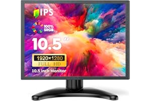 Miktver 10.5″ Small Monitor 16:10 FHD (1920×1280) — HDMI & VGA Input, Metal Case, Dual Speakers, High Brightness, VESA & Moon Stand for PC, RasP Pi, CCTV & Portable Travel
