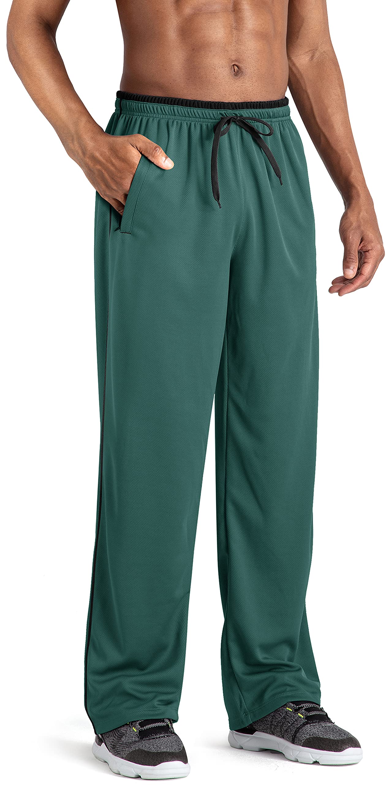 Men's Lightweight Tracksuit Bottoms Jogger Comfortable Open Hem Jogging Trousers with Zip Pockets