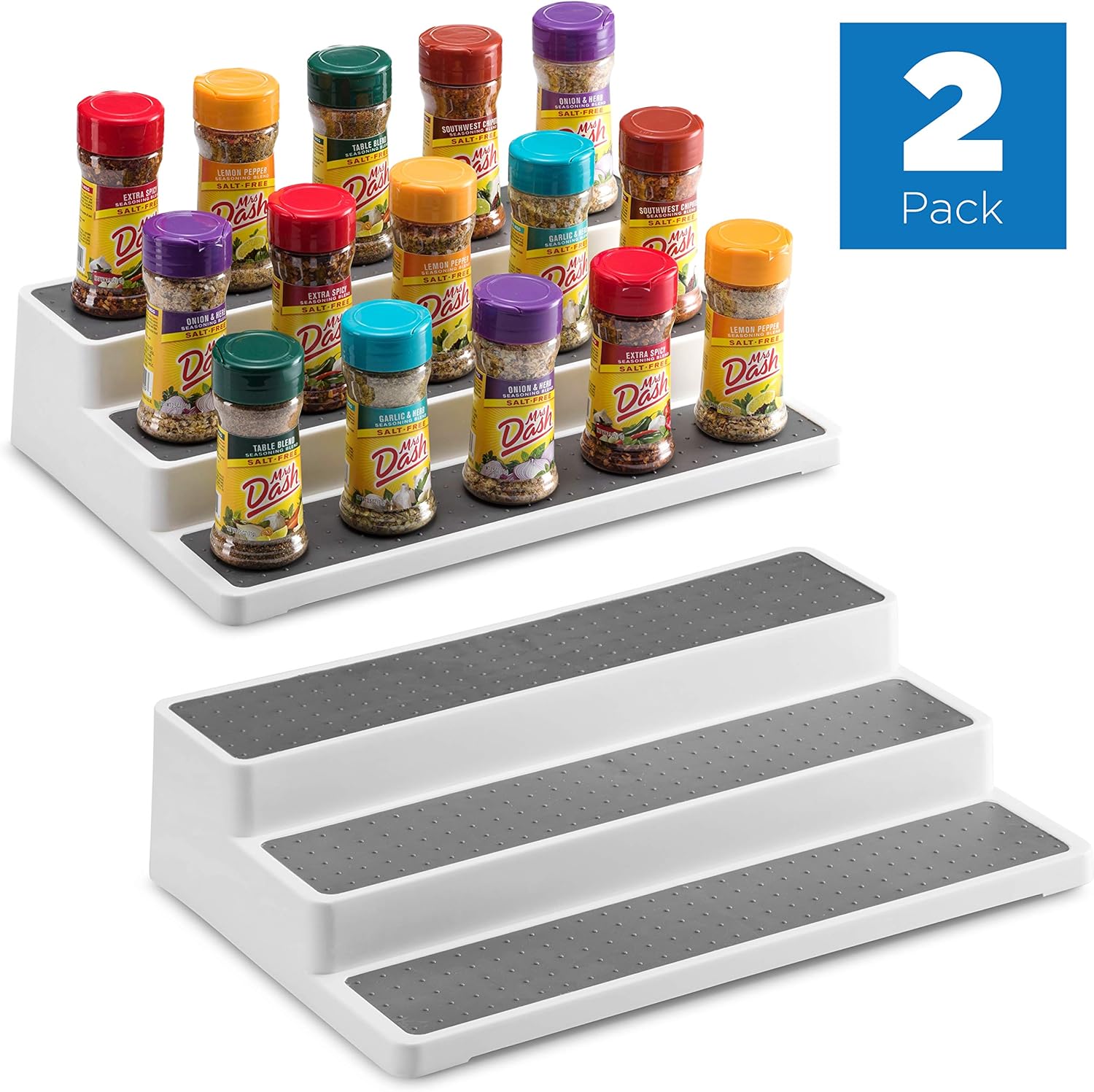 2 Pack Non Skid 3 Tier Spice Rack Organizer for Cabinet, 14.5 Inch Modern Pantry Kitchen Countertop Stand 3 Step Shelf White/Gray: Home Improvement