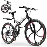 Outroad 26 Inch Mountain Bike,21-Speed Foldable Bike for Adult,Dual Suspension High-Carbon Steel MTB Foldable Bicycle,Dual Disc Brake Folding Bikes for Adult,Men and Women