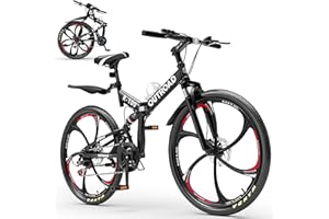 MarKnig 26 Inch Adult Folding Bikes/Mountain Bikes, 21 Speeds Mountain Bicycles with Full Suspension, Dual Disc Brake, High Carbon Steel Frame, Foldable Bike for Men/Women/Teen, Multiple Colors