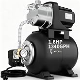 Lanchez 1.6HP Shallow Well Garden Pump, Stainless Steel Irrigation Pump, 1340 GPH, Automatic Water Booster Jet Pump for Home, Garden, Lawn,Irrigation, 115V, Matte black