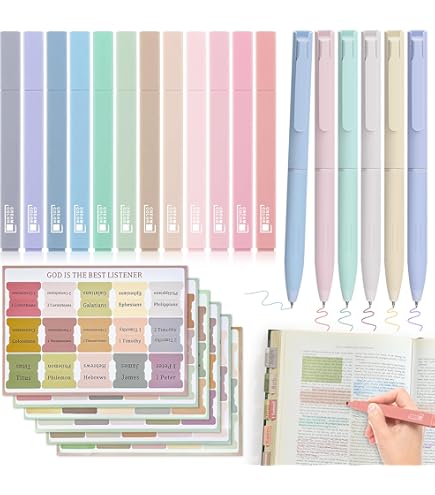 Bible Journaling Kit – 12 Pastel Highlighters, 2 Pens, 400 Tabs & 200 Sticky Notes For Study