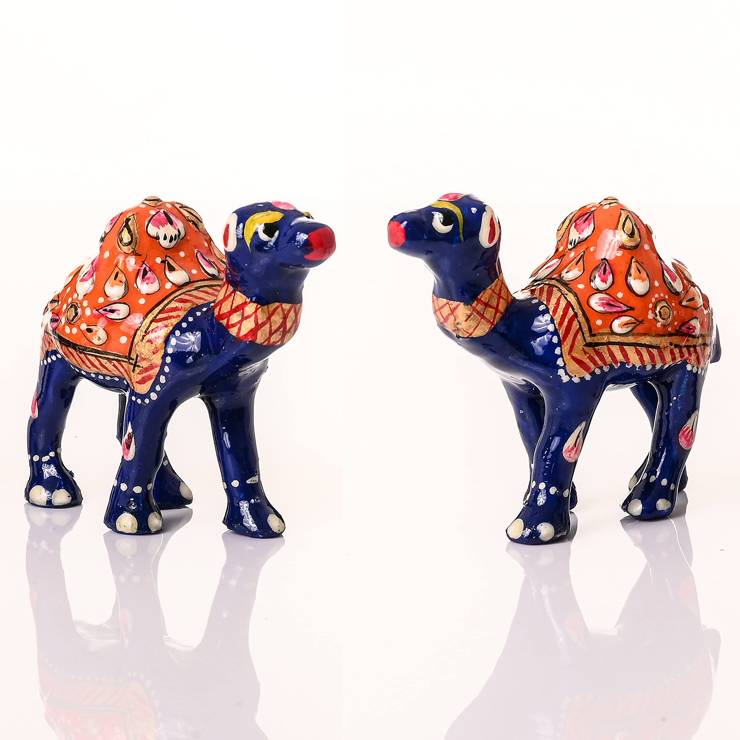 Tarini Gallery Minakari Traditional Indian Rajasthani Décor Hand Painted Statue Sculpture Christmas Festive Decoration Showpiece for Table Home Office and Gifting (Blue Camel Set of 2)