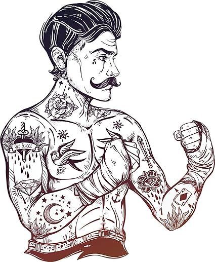 Amazon Com Vintage Boxing Man With Handlebar Mustache And Tattoos
