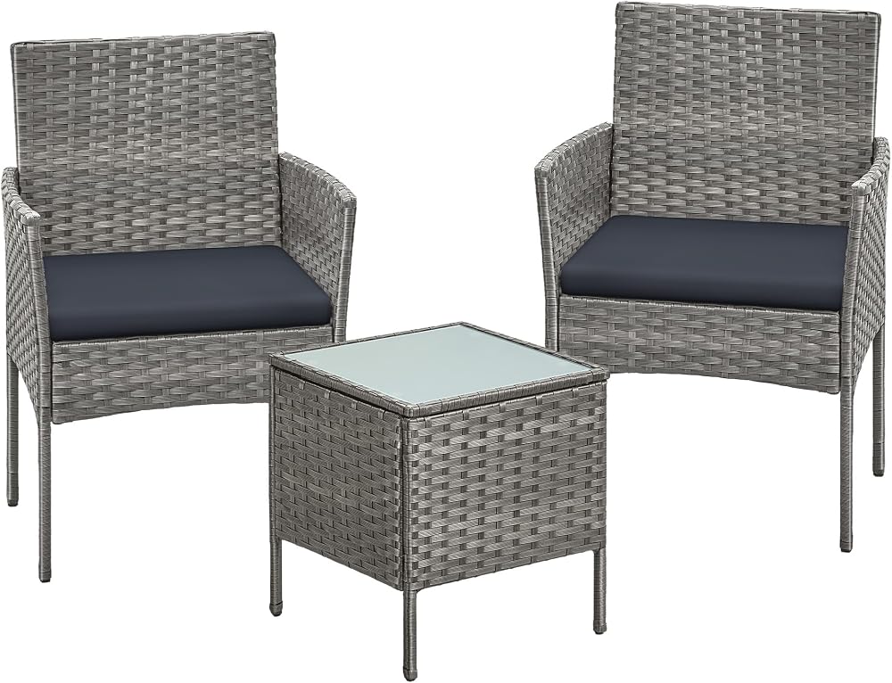 SONGMICS Garden Furniture Set 3-Piece Outdoor PE Rattan Conversation Grey