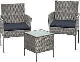 SONGMICS Garden Furniture Set 3-Piece Outdoor PE Rattan Conversation Grey