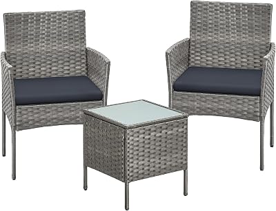 SONGMICS Garden Furniture Set 3-Piece Outdoor PE Rattan Conversation Grey