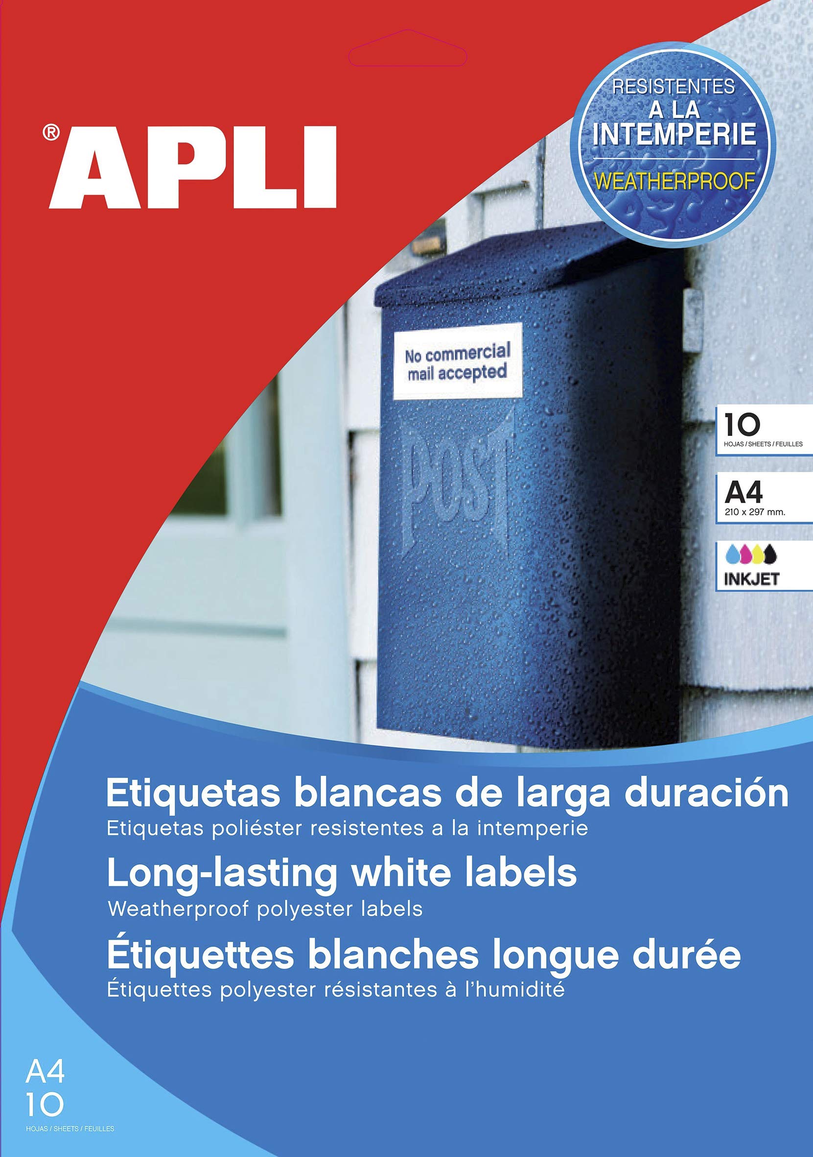 Apli 016684 Set of 10 Labels Polyester Inkjet 99.1 x 139 mm White
