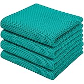 Homaxy 100% Cotton Waffle Weave Kitchen Dish Towels, Ultra Soft Absorbent Quick Drying Cleaning Towel, 13 x 28 Inches, 4-Pack, Teal