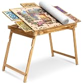 Sancallie No-Assembly 1500 Piece Jigsaw Puzzle Table, 36.6"x26.4" with Folding Legs, Adjustable Height &amp; Tilt with 5 Sorting Drawers, Portable Felt Dustproof Protective Cover for Adults