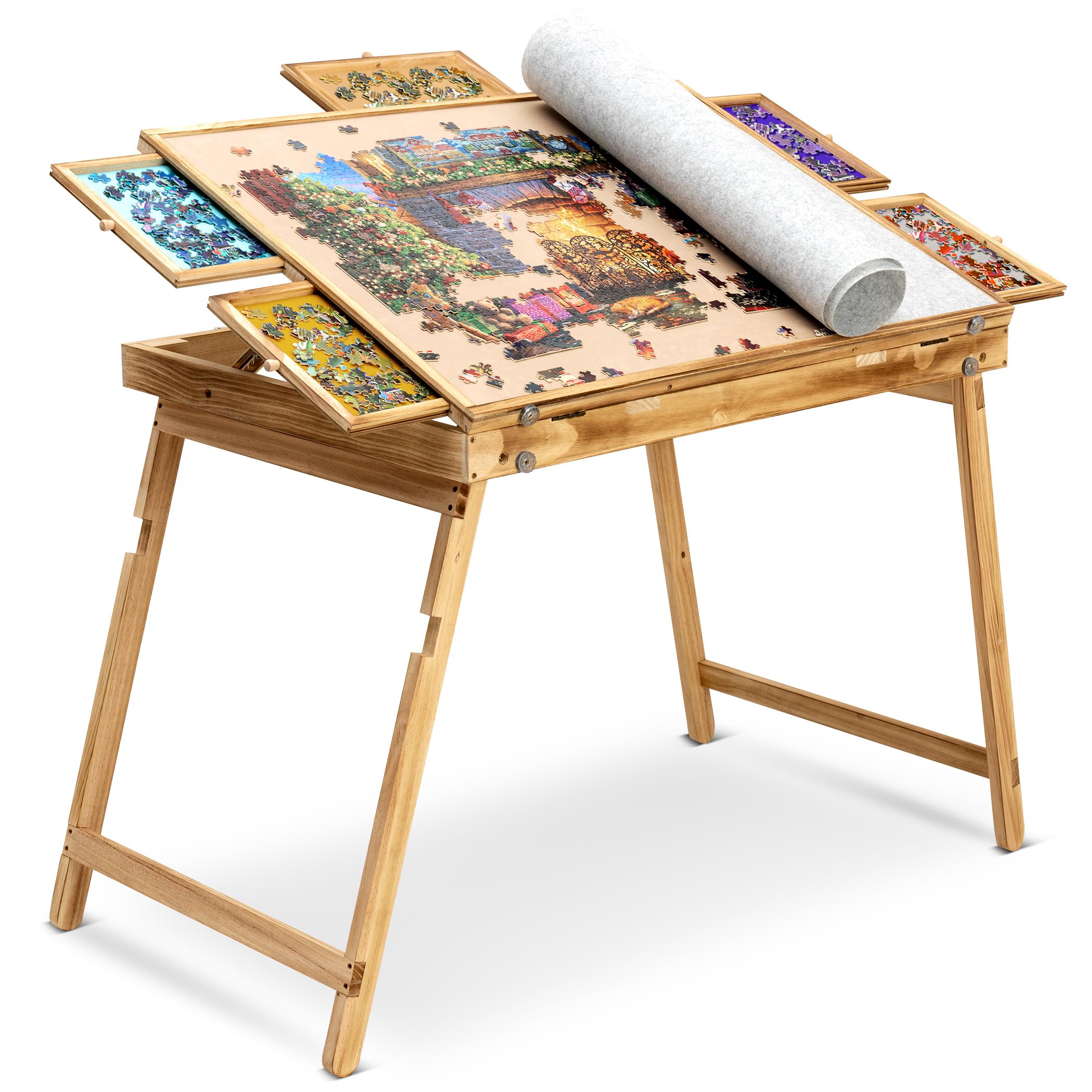 Sancallie 36"x26" Jigsaw Puzzle Table with 5 Drawers, Foldable & Adjustable, Rustic Style, Ideal for 1500 Pc Puzzles