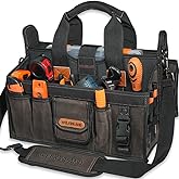 WELKINLAND 20-Pockets Electrician Tool Tote, 16"-Wide Open Top Tool Tote, Waxed-Canvas Electrical Tools Bag, Heavy-Duty Tool Bags For HVAC Tech, Stay-Up Technician Tool Bag