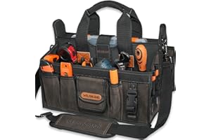 WELKINLAND 20-Pockets Electrician Tool Tote, 16"-Wide Open Top Tool Tote, Waxed-Canvas Electrical Tools Bag, Heavy-Duty Tool 