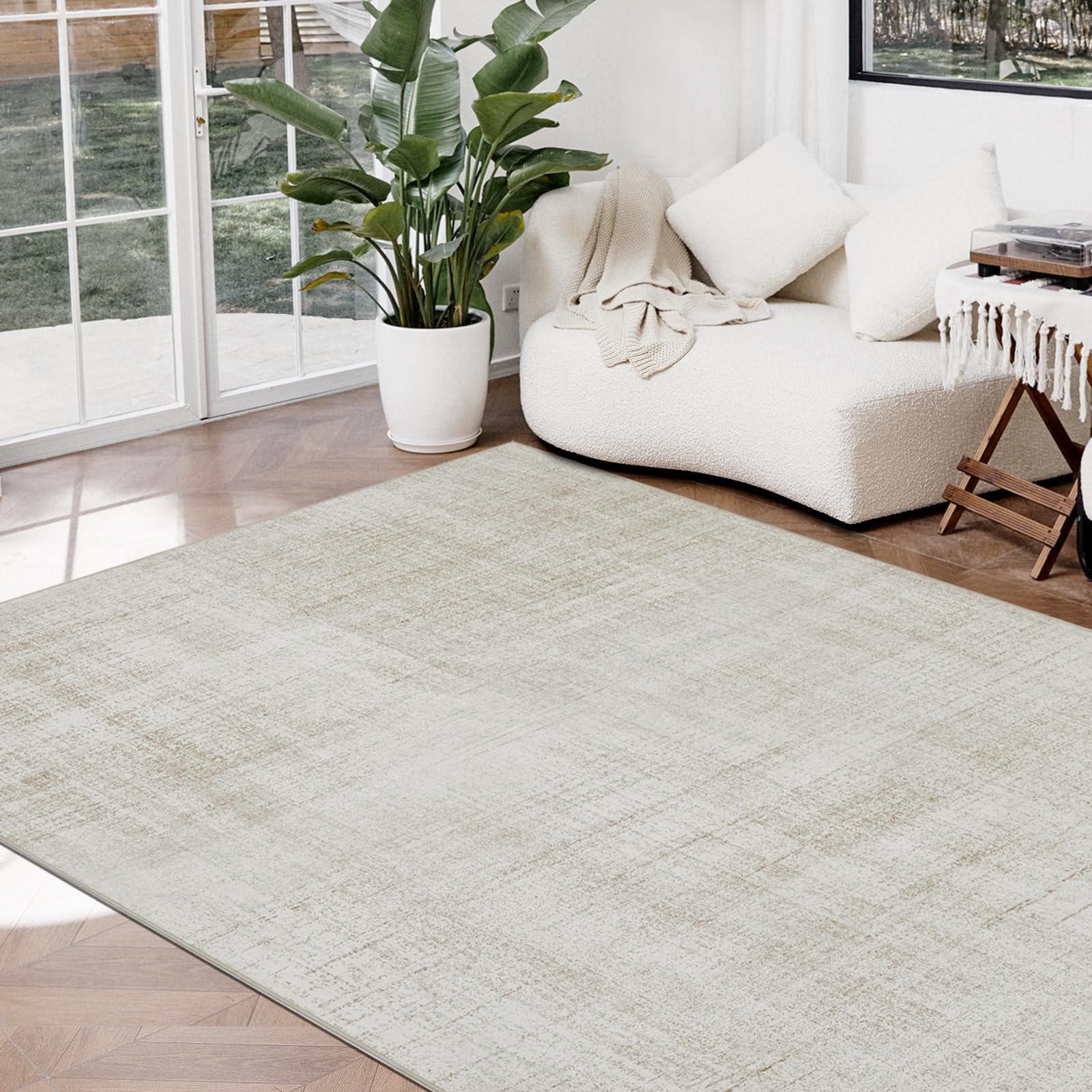 Photo 1 of Joydeco 3x5 Area Rugs for Living Room, Non Slip Machine Washable Vintage Rug, Low Pile Chenille Print Rugs for Bedroom, Dining Room, Home Office, Pet & Child Friendly, Beige