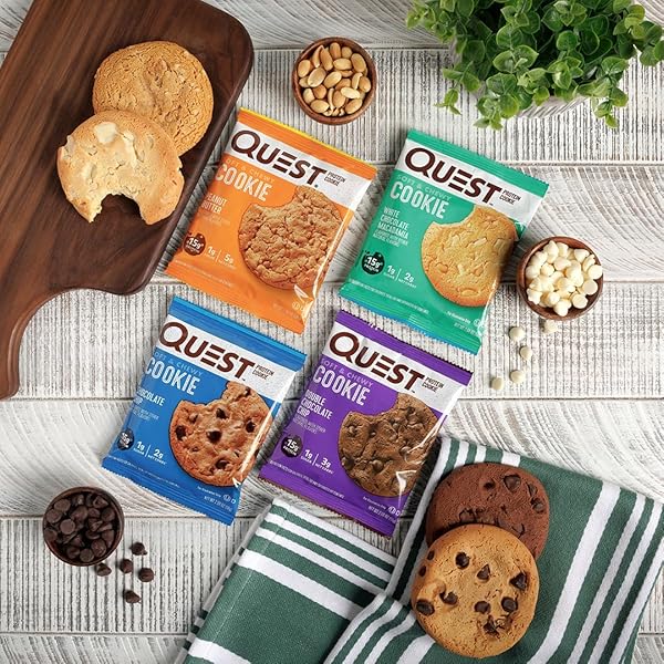 QUEST NUTRITION DOUBLE CHOCOLATE CHIP PROTEIN COOKIE, 15G PROTEIN, 1G SUGAR, 3G NET CARBS, KETO FRIENDLY, HIGH PROTEIN, LOW CARB; 4 COUNT
