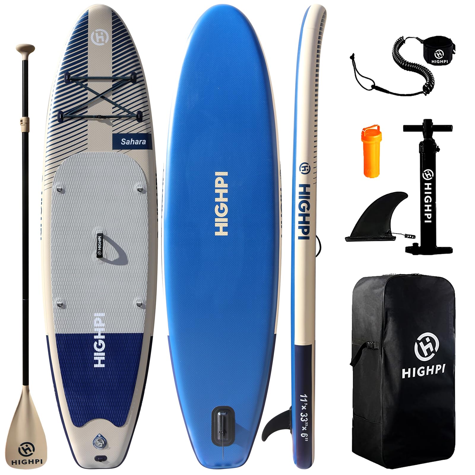 Highpi 11ft Inflatable Stand Up Paddle Board for Youth and Adults – Wide Sup with Premium Accessories, Blow Up Paddleboard for Surfing, Fishing, Yoga & More Image