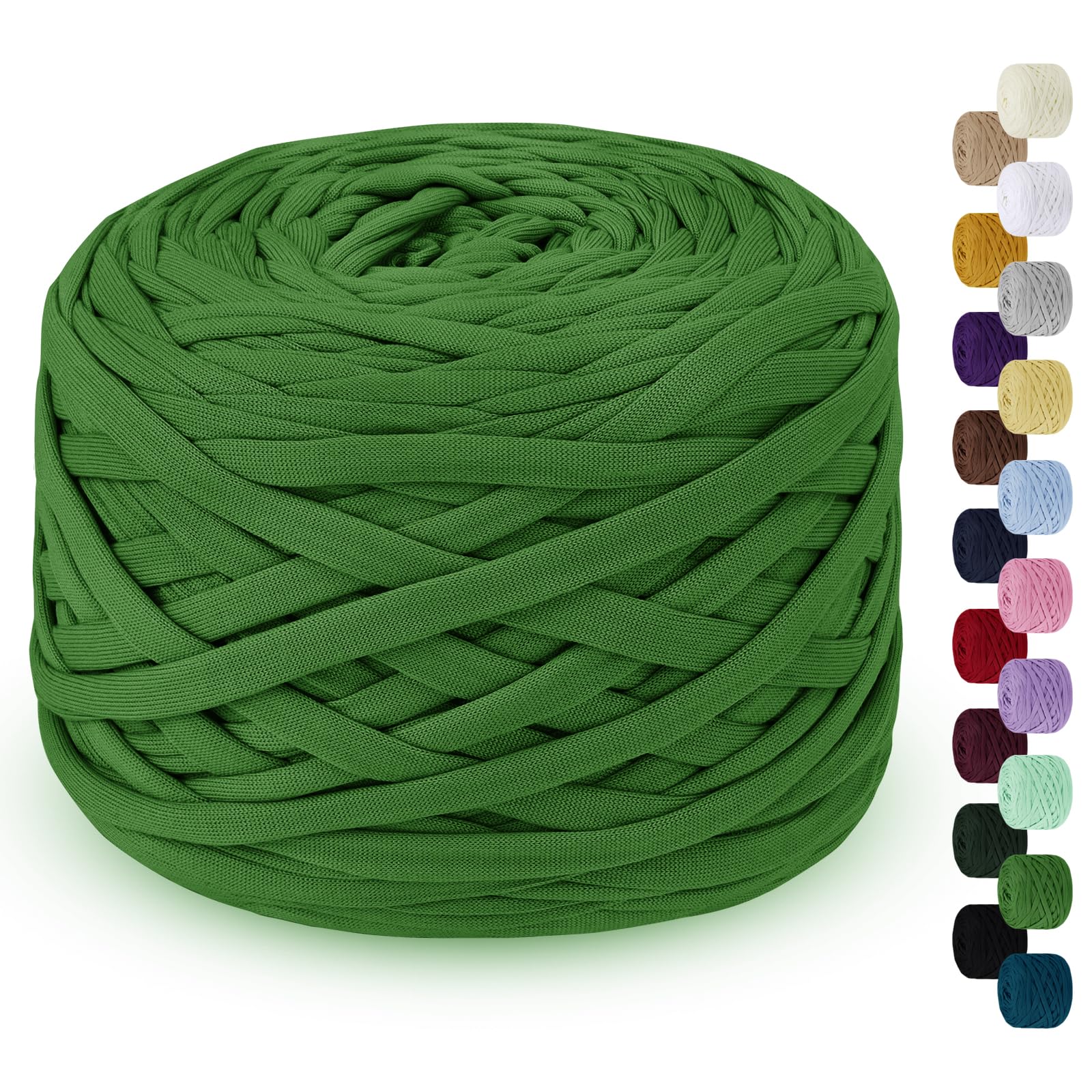 LEREATI 285g T Shirt Yarn for Crocheting 100m Elastic Thick Crochet Fabric Ribbon, Knitting T-Shirt Yarn for Crochet Bag, Blanket, Basket, DIY Projects, Home Decor (Green)