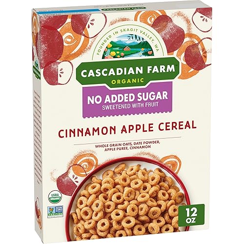 Cascadian Farm Organic Cinnamon Apple Cereal, No Added Sugar, Made with Whole Grain, Non-GMO, 12 oz