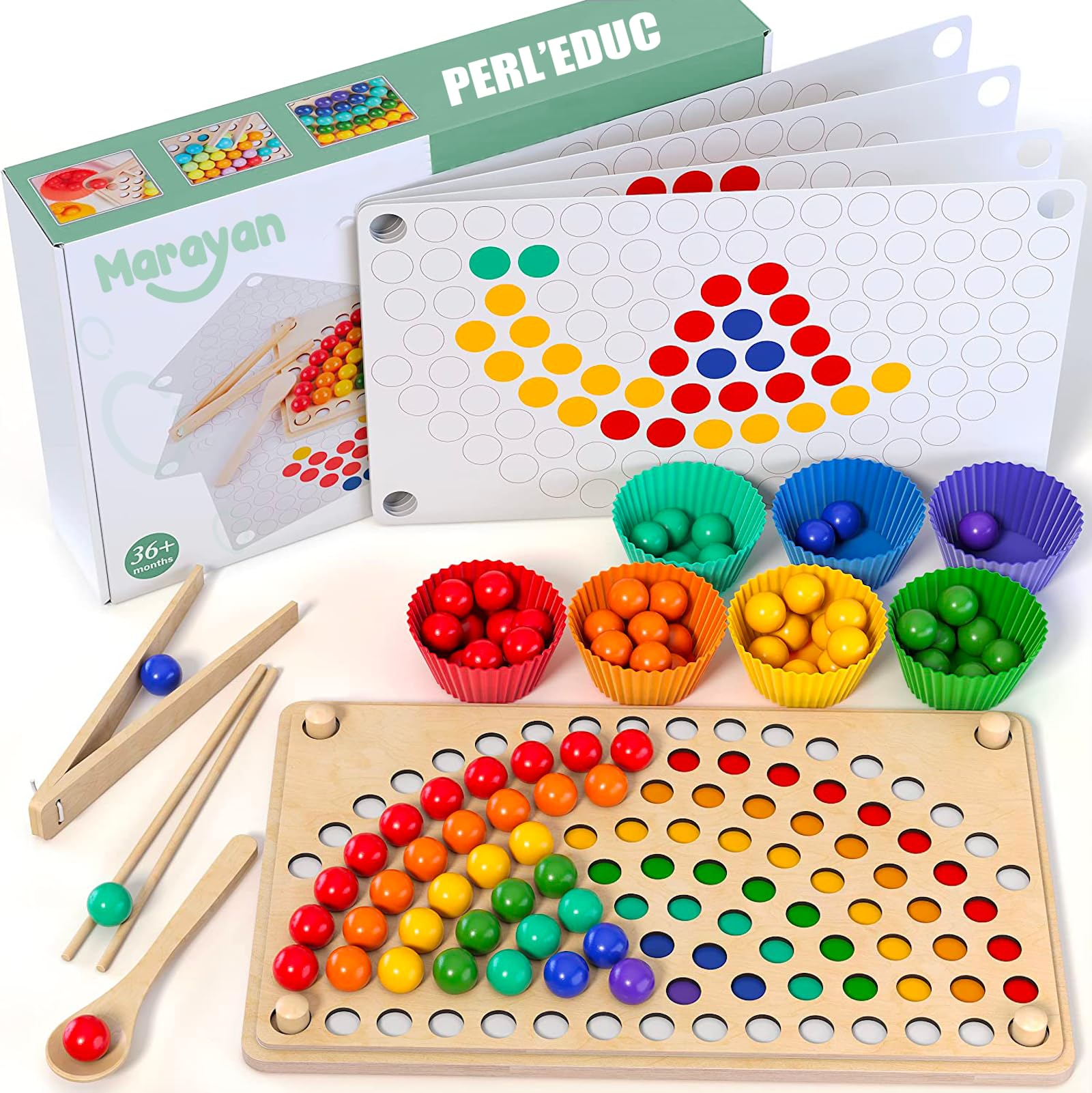 MARAYAN, Montessori Game for Children 2 3 4 5 Years, Educational Games, Manual Activities, Fine Motor Skills, Kindergarten Wooden Toy, Creative Puzzle, Learn Colors, Girl Boy Gift