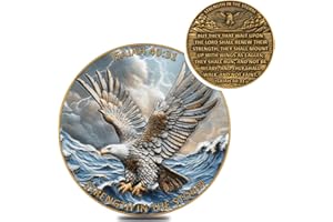 LEABET 1.57 Inch Zinc Alloy Double-Sided 3D Eagle Challenge Coin - Colorful Inspirational Design with Isaiah 40:31, Strength in The Storm Theme