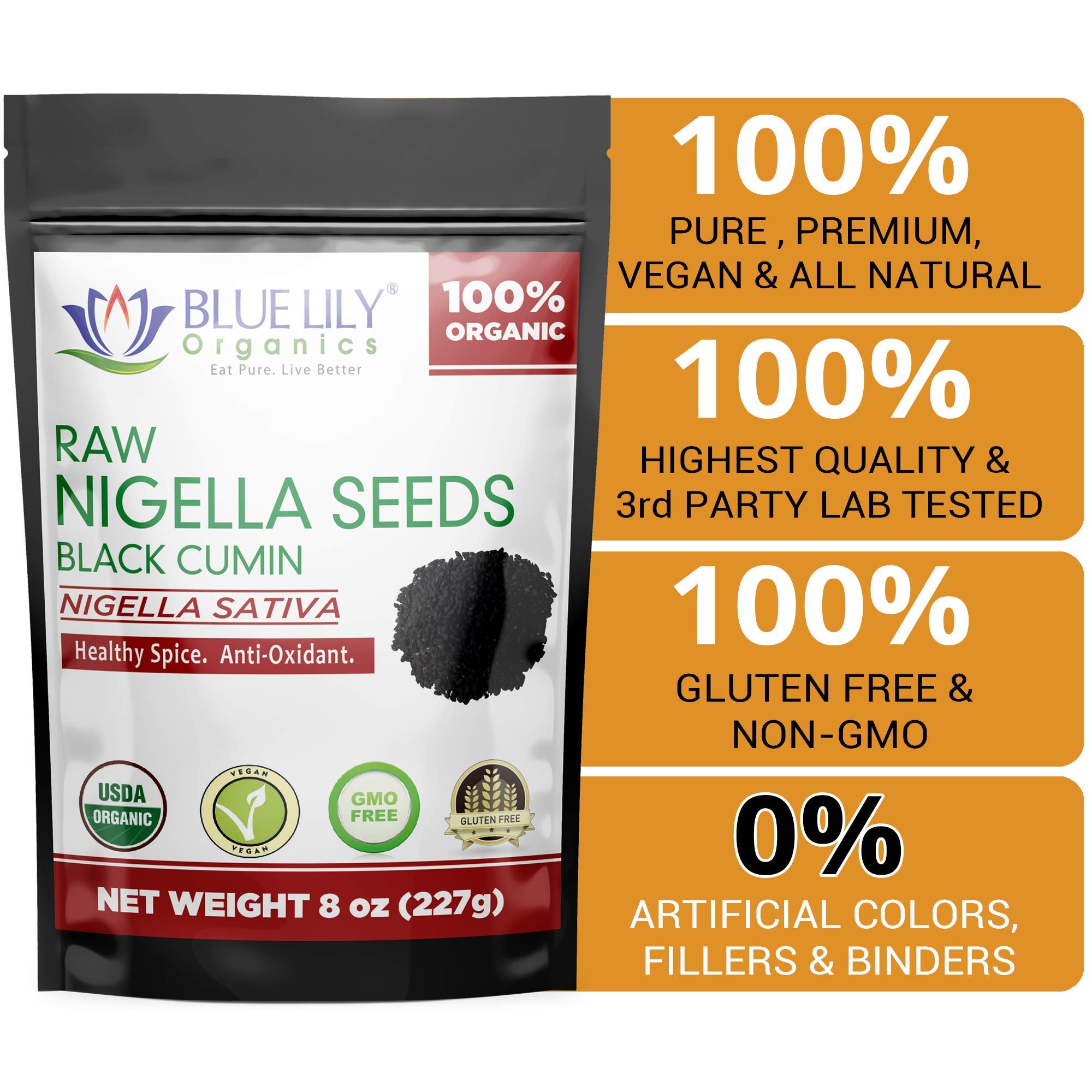 Blue Lily Organics Raw Nigella Black Cumin Seeds (Nigella Sativa) Certified Organic