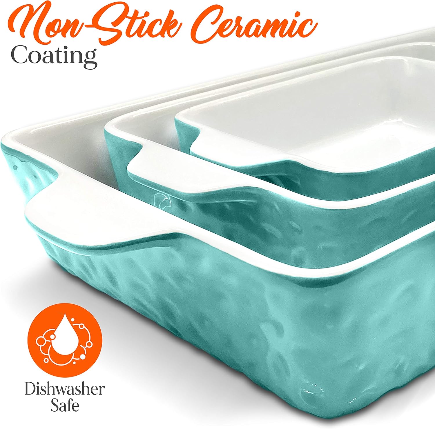 NutriChef 3Pcs. Nonstick Bakeware PFOA PFOS PTFE Tray Set w/Odor-Free Ceramic, 446°F Oven Microwave/Dishwasher Safe Rectangular Baking Pan, Aqua: Kitchen & Dining