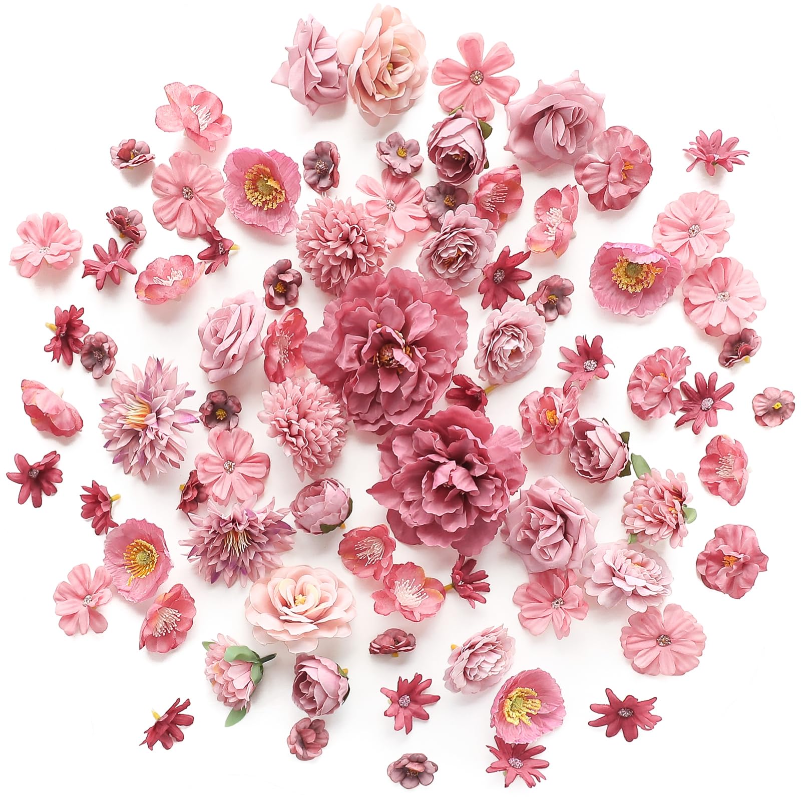 Photo 1 of Floroom Mini Artificial Flower Heads Dusty Rose Fake Peony Daisy Rose Multicolor Small Faux Silk Flower Heads for Cake Craft Garland Wedding Party Graduation Cap DIY Home Decoration, 0.8"-3.6"