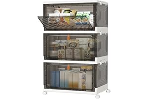 HOMIDEC Closet Organizers and Storage 70Qt 3 Pack Stackable Storage Bins with 1 Lid Closet Organizer Boxes for Clothes Foldable Storage Box for Clothes/Office Supplies/Snacks(Smoke Gray)