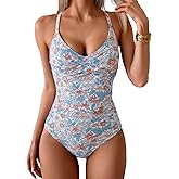 B2prity Women's One Piece Swimsuits Tummy Control Front Cross Bathing Suits Tie Back Slimming V Neck Swimwear