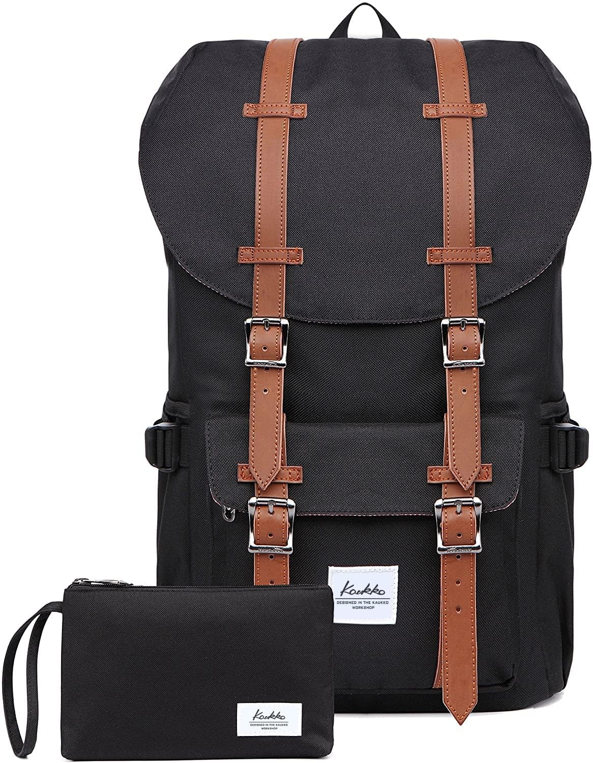 KAUKKO Rucksack Studenten Backpack 17 Zoll für 15" Notebook Lässiger Daypacks Schüler Bag Wandern Casual Daypack, 47 cm, 22.4 liters, Black (Nylon Schwarz)
