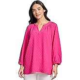 Jones New York Womens 3qrtr SLV Notch Neck Popover Blouse