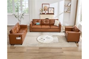 TYBOATLE Brown Leather Sofa Couch Sectional Couches for Living Room, Comfy Sofas with USB USB & Type C Charger, Home Office 3 Piece Living Room Sofa Set for RV Apartment Bedroom
