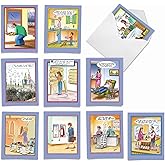 The Best Card Company - 10 Funny Birthday Cards Assorted (4 x 5.12 Inch) - Adult Cartoon Assortment, Boxed Greeting Cards with Envelopes - Tom Cheney Toons M6616BDG