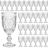 Wiwiqing 48 Pcs Plastic Goblets 7.5oz Vintage Goblet Plastic Wine Glasses Colored Retro Embossed Water Goblets for Wine Bar Juice Baby Shower Wedding Reception Grand Event Party (Clear)